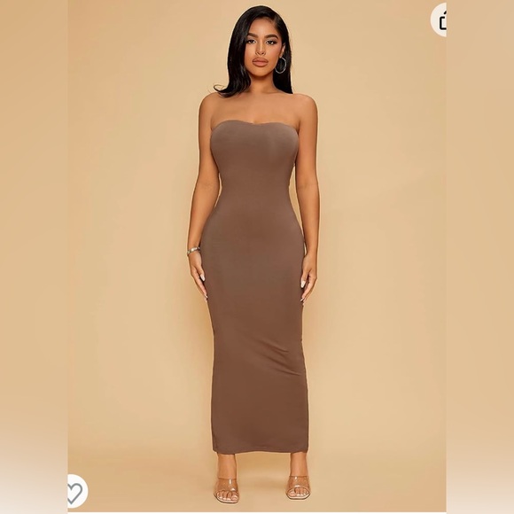 brown strapless bodycon dress Brown Abstract Bethany Strapless Maxi Dress
